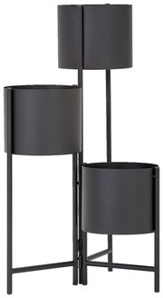 Dreistufige schwarze Blumensäule aus Metall, seitliche Perspektive
