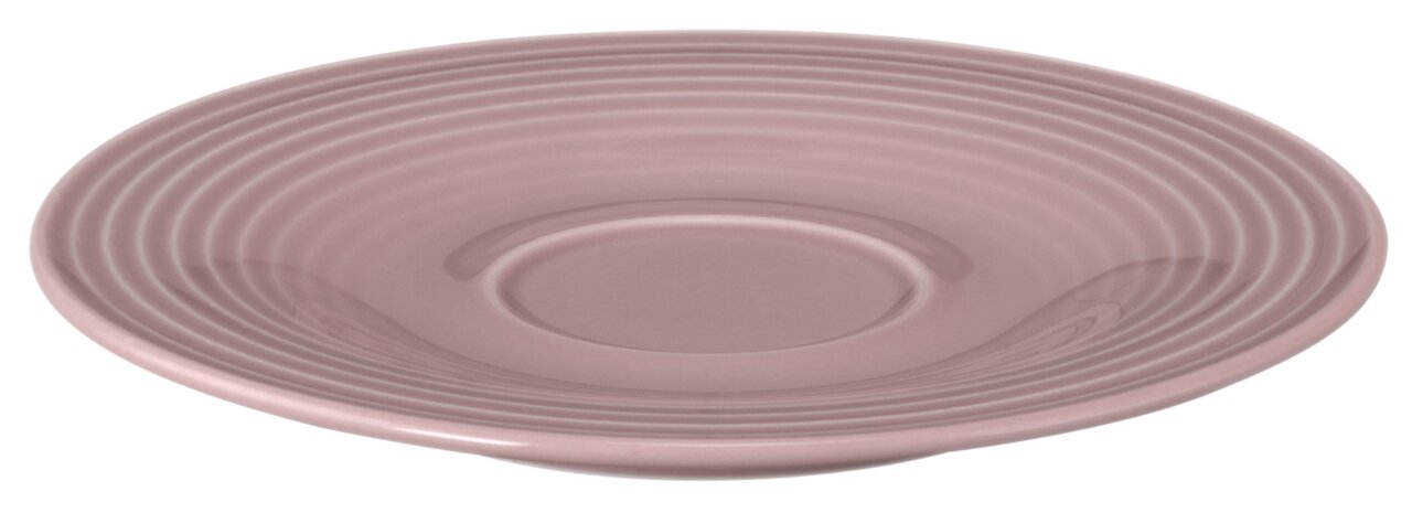 Kleine Kombi-Untertasse in Rosa mit geriffeltem Design, seitliche Perspektive