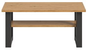 Moderner Couchtisch aus Holz mit schwarzem Metallgestell, Frontalansicht