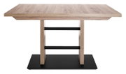Moderner Esstisch aus Holz mit schwarzem Metallgestell, Frontalansicht