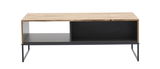 Moderner Couchtisch mit Holzplatte und Metallgestell, frontale Ansicht