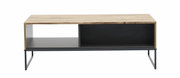 Moderner Couchtisch mit Holzplatte und Metallgestell, frontale Ansicht