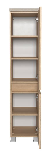 Offener Midischrank aus Holz mit mehreren Regalböden, frontale Ansicht