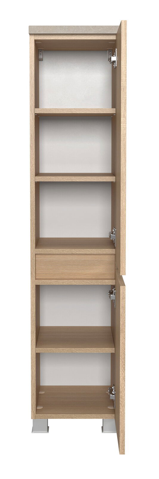 Offener Midischrank aus Holz mit mehreren Regalböden, frontale Ansicht