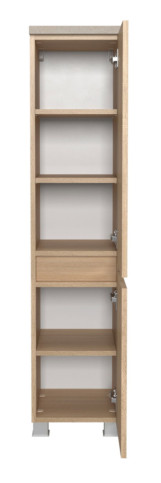 Offener Midischrank aus Holz mit mehreren Regalböden, frontale Ansicht