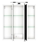 Spiegelschrank mit drei Türen, Glasböden und integrierter Beleuchtung, Frontalansicht