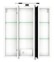 Spiegelschrank mit drei Türen, Glasböden und integrierter Beleuchtung, Frontalansicht