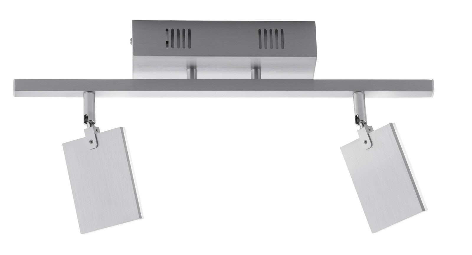 Moderne Deckenleuchte aus Aluminium mit zwei verstellbaren rechteckigen Leuchtkörpern, Ansicht von unten.