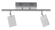 Moderne Deckenleuchte aus Aluminium mit zwei verstellbaren rechteckigen Leuchtkörpern, Ansicht von unten.