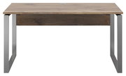 Moderner Schreibtisch mit Holzoberfläche und Metallbeinen, Frontalansicht
