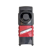 Zyliss Küchenmandoline/Gemüsehobel in Rot und Schwarz mit Edelstahlklinge, Produktansicht von oben (Draufsicht) vor weißem Hintergrund