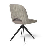 Moderner Stuhl mit gepolsterter Rückenlehne und Sitzfläche, schwarzes Metallgestell, Rückansicht