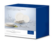 Starter-Set Wonderful World White 4 Friends, 36-teilig, mit Geschirr und Gläsern, seitliche Perspektive