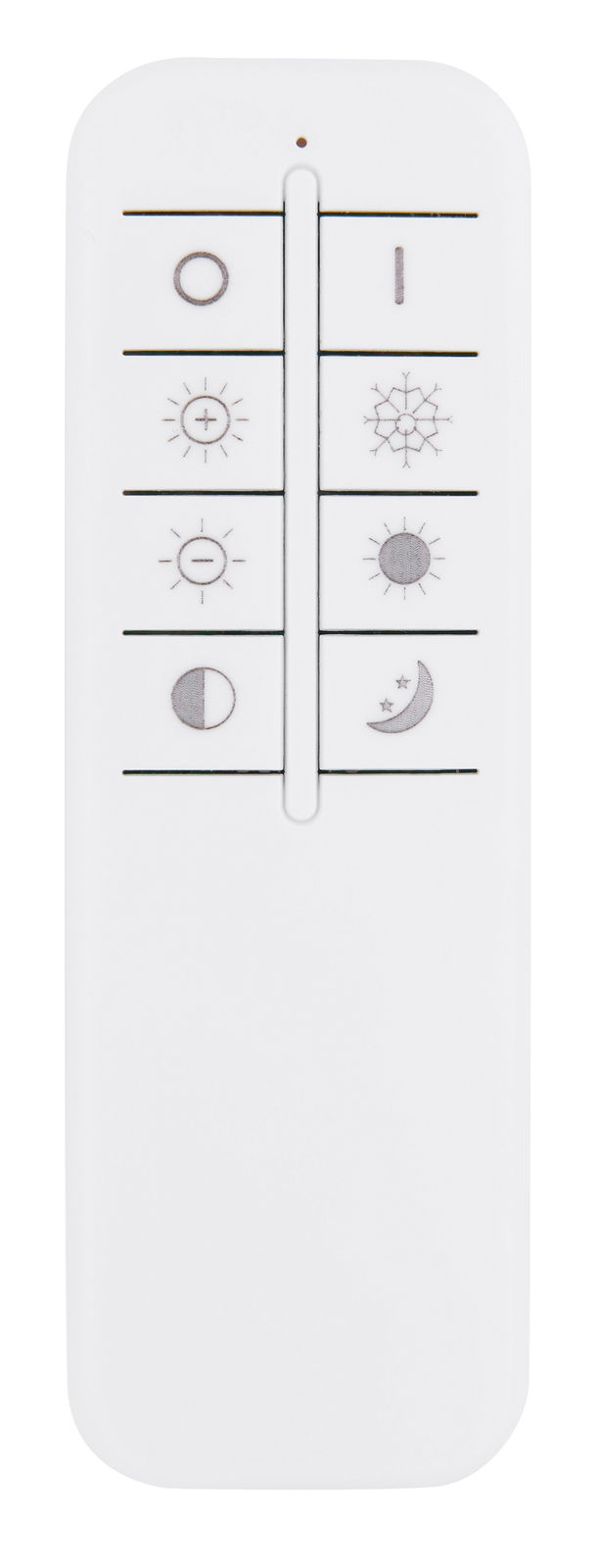 Fernbedienung für Hängeleuchte HALLI, Vorderansicht mit Symbolen für Lichtsteuerung