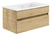 Wastafel met houtlook en twee lades, zijaanzicht