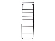 Schwarzer Wand-Magazinhalter aus Metall mit mehreren Fächern, frontal abgebildet.