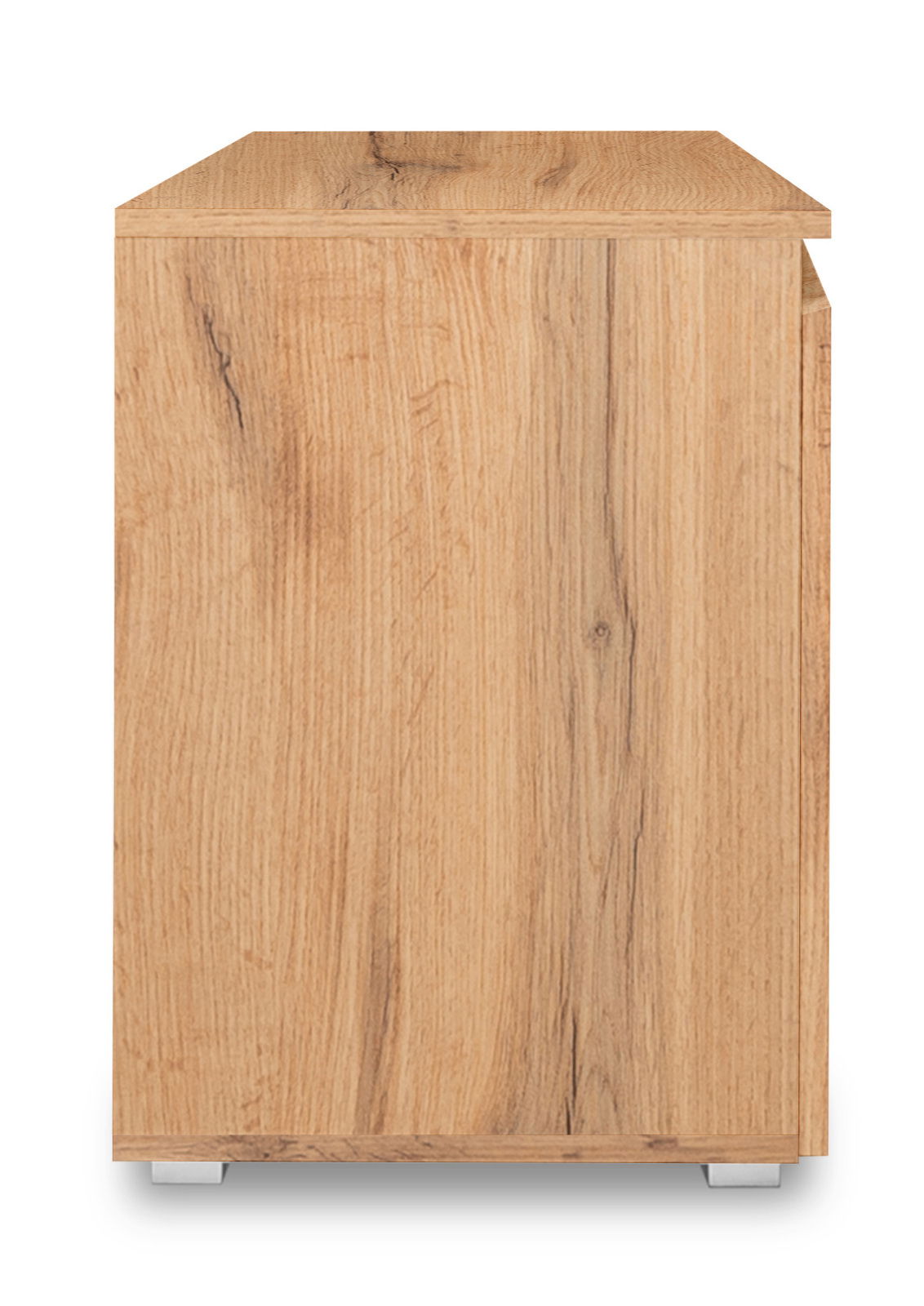 Seitenansicht einer Kommode aus hellem Holz mit natürlicher Maserung.