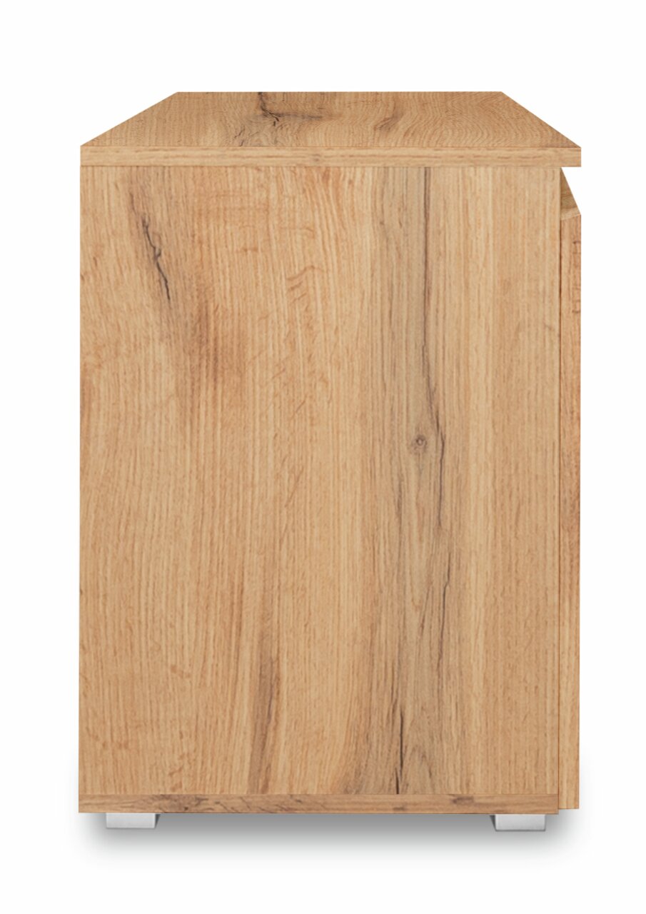 Seitenansicht einer Kommode aus hellem Holz mit natürlicher Maserung.