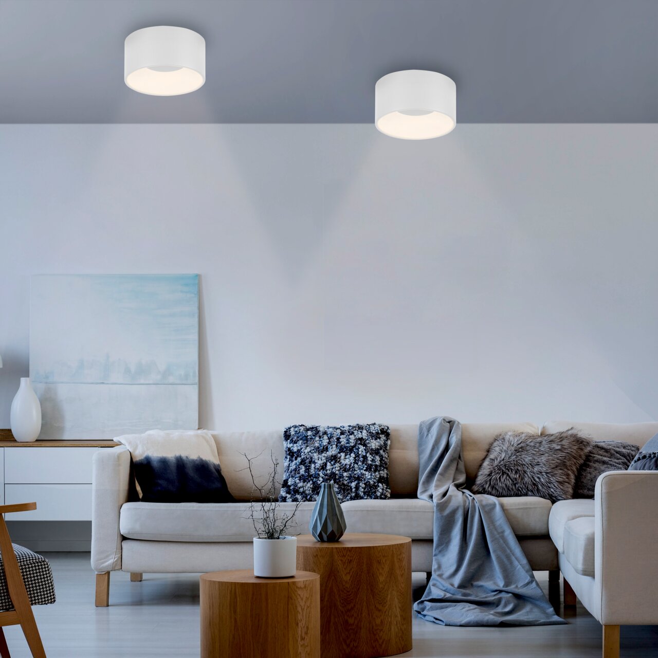 Just Light Deckenleuchte TANIKA Moderne Deckenleuchte TANIKA in einem stilvollen Wohnzimmer, von unten betrachtet.