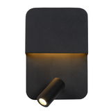 Schwarze Wand- und Bettleuchte Lucide BOXER mit modernem Design, rechteckiger Form und verstellbarem Spot, Ansicht von vorne.