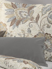 Bettwäsche-Set mit floralem Muster in Beige, Braun und Blau, Vorderansicht