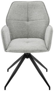 Grauer Armlehnstuhl mit schwarzem Metallgestell, Frontalansicht