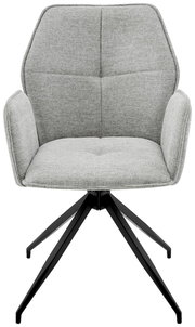 Grauer Armlehnstuhl mit schwarzem Metallgestell, Frontalansicht