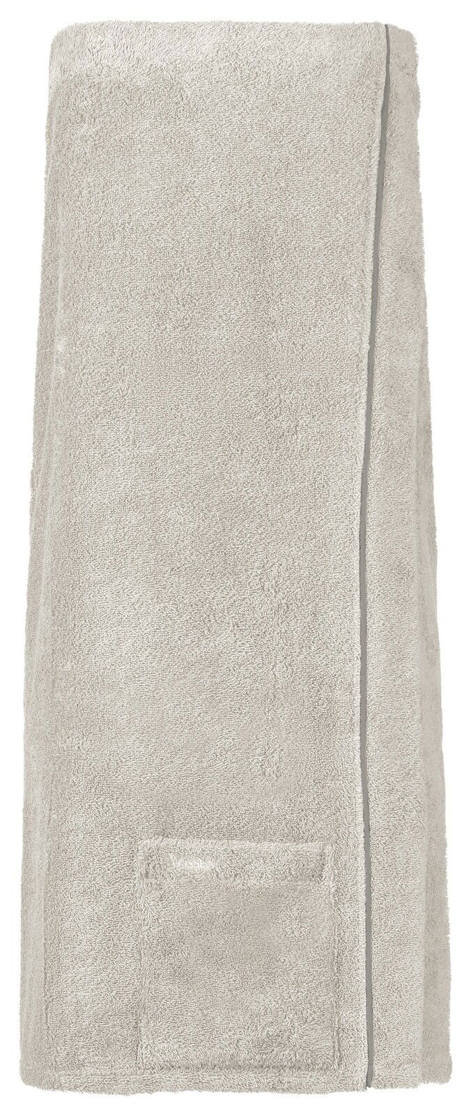 Beiges Handtuch in Vorderansicht mit Tasche, Teil eines Wellness-Sets