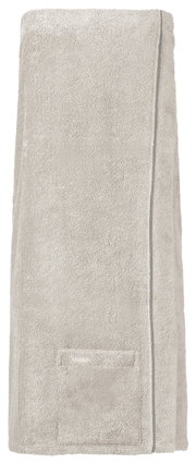 Beige handdoek, vooraanzicht met zakje, onderdeel van een wellnessset