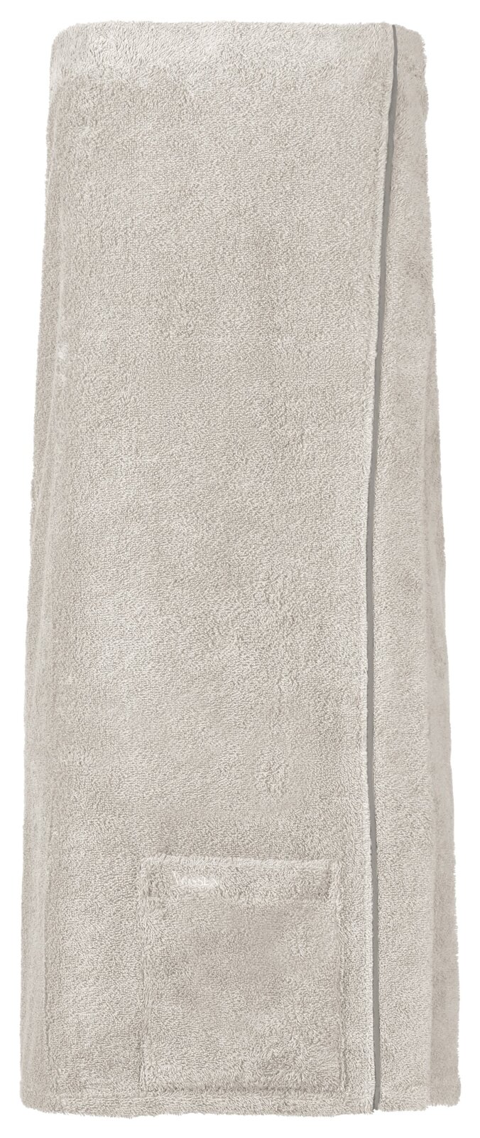 Beige handdoek, vooraanzicht met zakje, onderdeel van een wellnessset