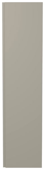 Frontansicht eines einfarbigen, grauen Hänge-Garderobenschranks mit einer Tür.
