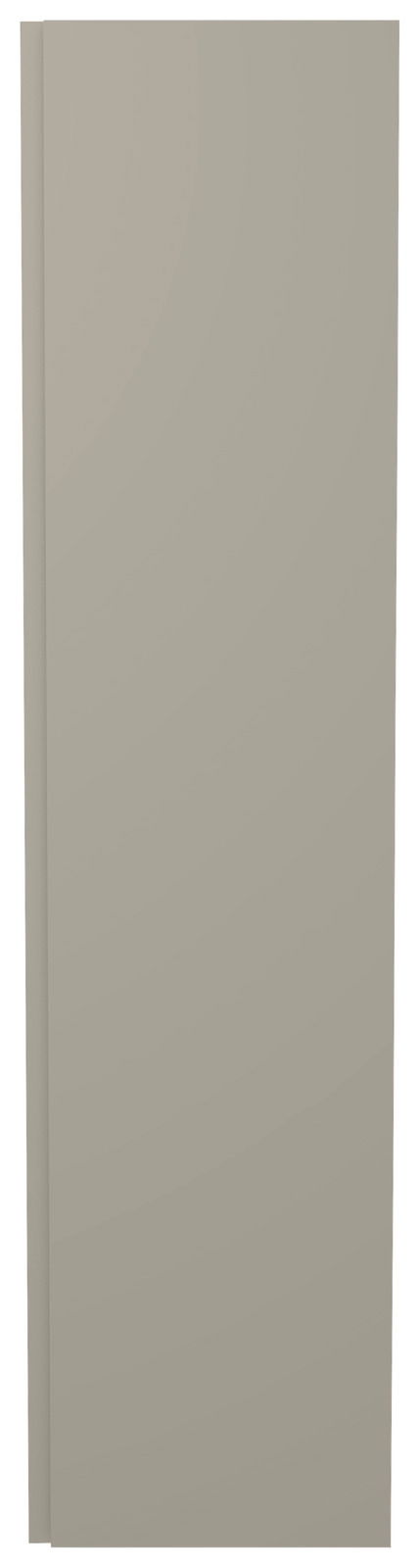 Frontansicht eines einfarbigen, grauen Hänge-Garderobenschranks mit einer Tür.