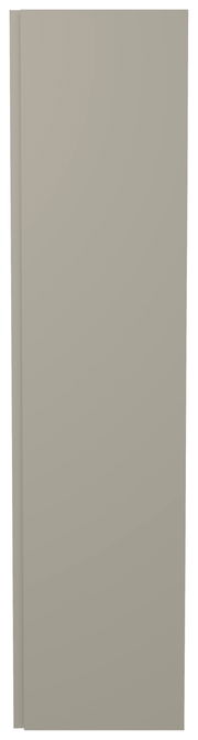 Frontansicht eines einfarbigen, grauen Hänge-Garderobenschranks mit einer Tür.