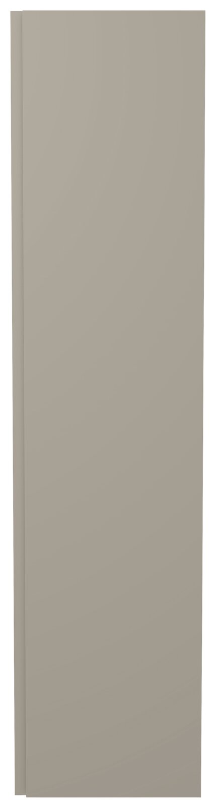 Frontansicht eines einfarbigen, grauen Hänge-Garderobenschranks mit einer Tür.