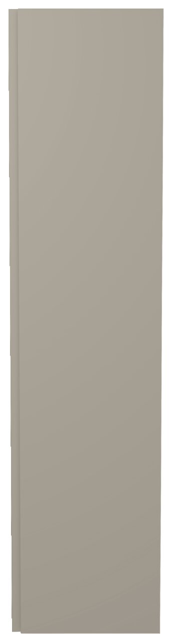 Frontansicht eines einfarbigen, grauen Hänge-Garderobenschranks mit einer Tür.