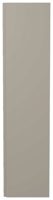 Frontansicht eines einfarbigen, grauen Hänge-Garderobenschranks mit einer Tür.