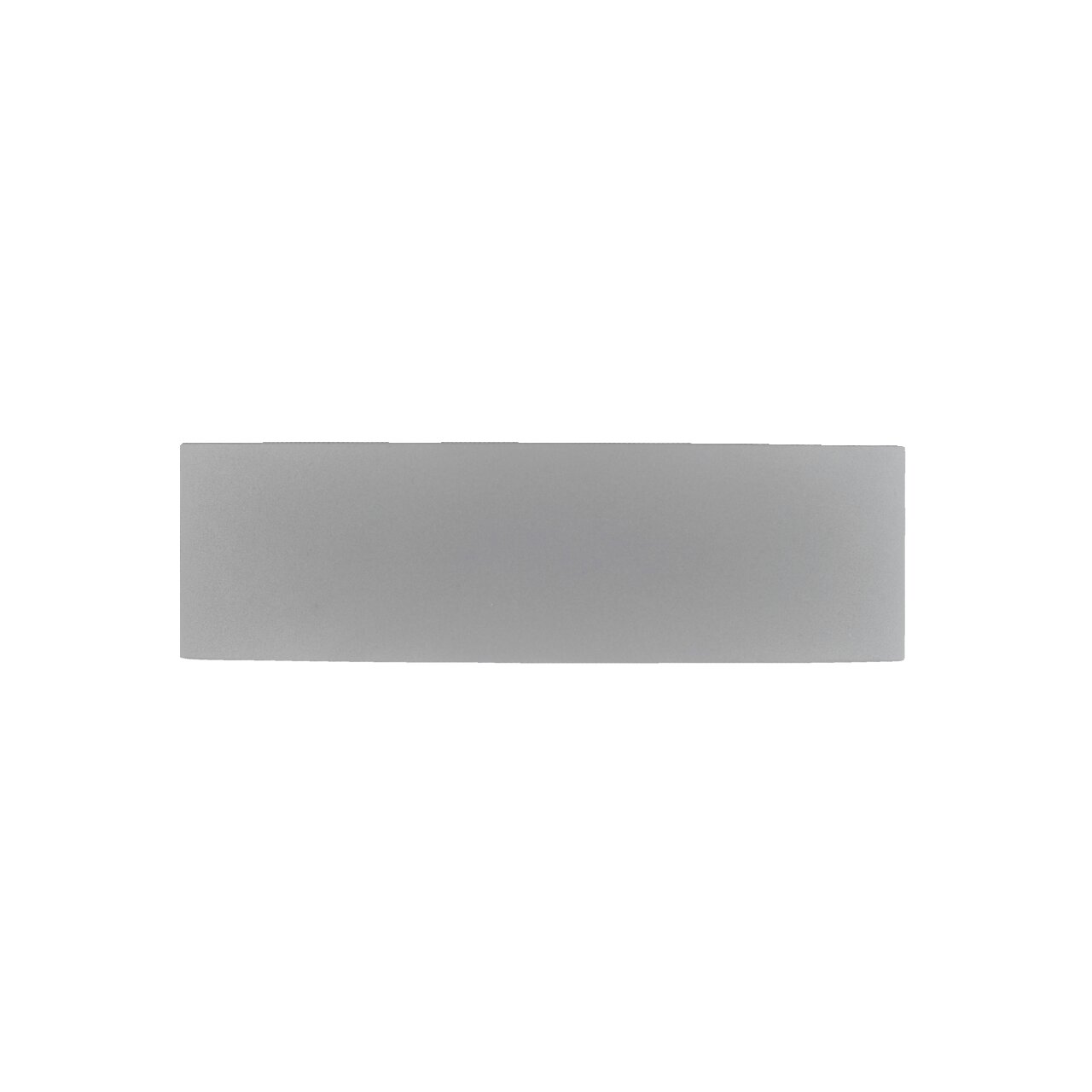Silberne LED-Wandleuchte in rechteckiger Form, frontal betrachtet.