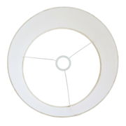 Runder Lampenschirm aus der Vogelperspektive, weiß, mit Metallstreben und zentraler Halterung.