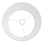 Runder Lampenschirm aus der Vogelperspektive, weiß, mit Metallstreben und zentraler Halterung.