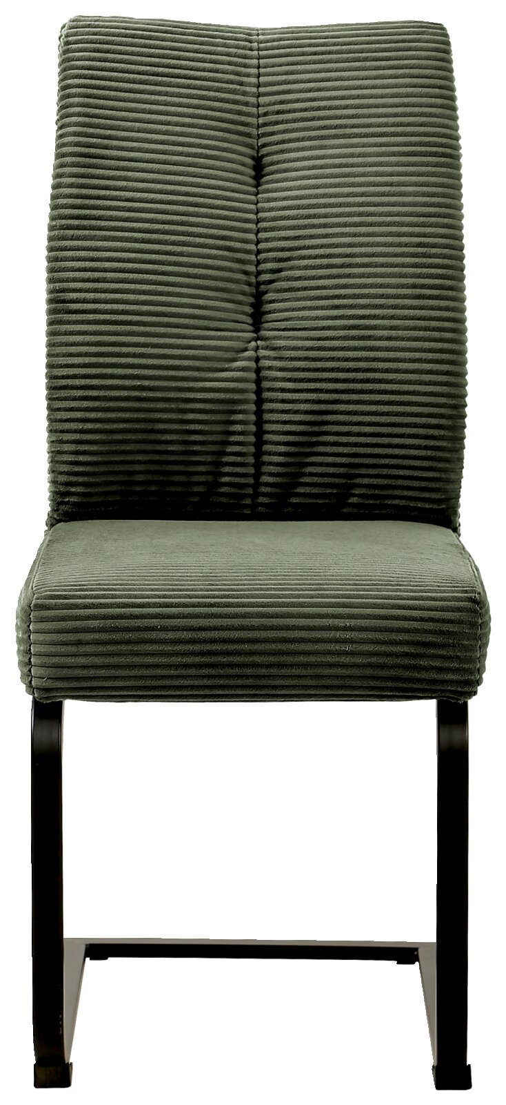 Groene schommelstoel met geribbelde stoffen bekleding, vooraanzicht