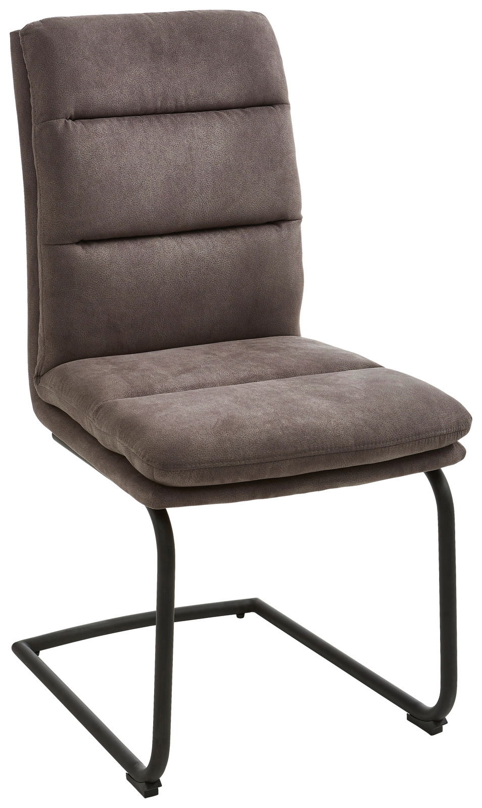 Cantus Freischwinger SCOTTY Freischwinger Stuhl in seitlicher Perspektive mit grauem Polster und schwarzem Metallgestell