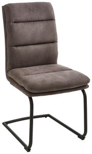 Freischwinger Stuhl in seitlicher Perspektive mit grauem Polster und schwarzem Metallgestell