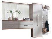 Moderne Garderobenkombination mit Spiegel, Schubladen und Kleiderstange, seitliche Perspektive