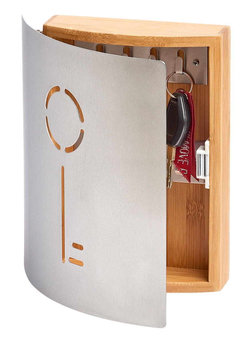 Zeller Present Schlüsselkasten Moderner Schlüsselkasten aus Holz und Metall mit geöffneter Tür, seitliche Perspektive