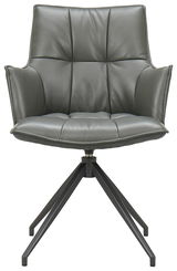 Moderner Sessel aus grauem Leder mit Metallgestell, Frontalansicht