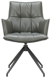 Moderner Sessel aus grauem Leder mit Metallgestell, Frontalansicht