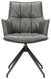 Moderner Sessel aus grauem Leder mit Metallgestell, Frontalansicht