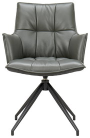 Moderner Sessel aus grauem Leder mit Metallgestell, Frontalansicht