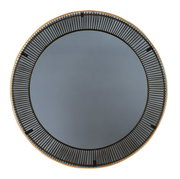 Runder Couchtisch mit schwarzer Glasplatte und dekorativem Metallrahmen, Ansicht von oben