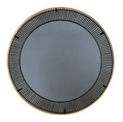 Runder Couchtisch mit schwarzer Glasplatte und dekorativem Metallrahmen, Ansicht von oben